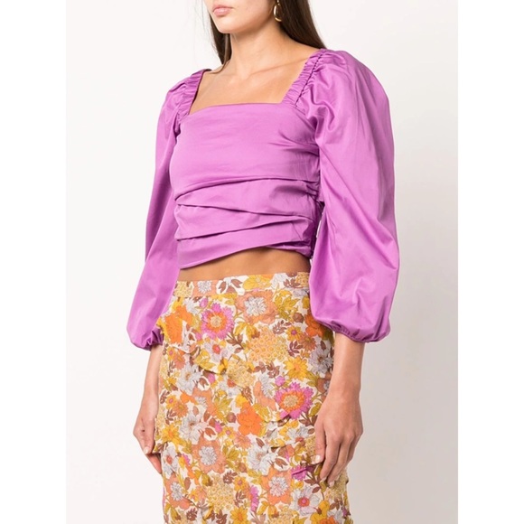 Veronica Beard Kayla gathered cropped blouse Purple 8 - Picture 1 of 8
